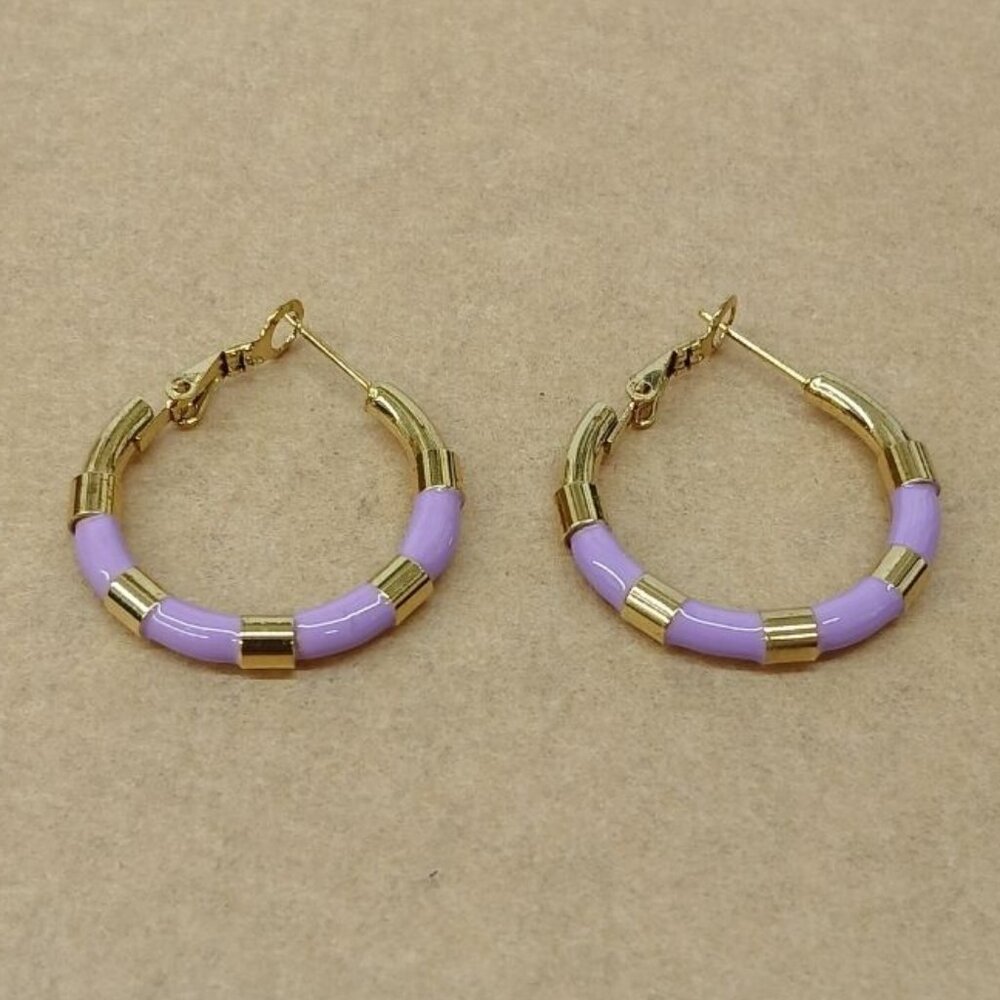 Stainless steel earrings , New with tags , Gold & Purple